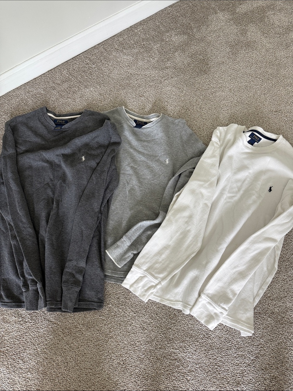 Polo by Ralph Lauren Long-Sleeve Thermal Tops in Charcoal, Gray, White